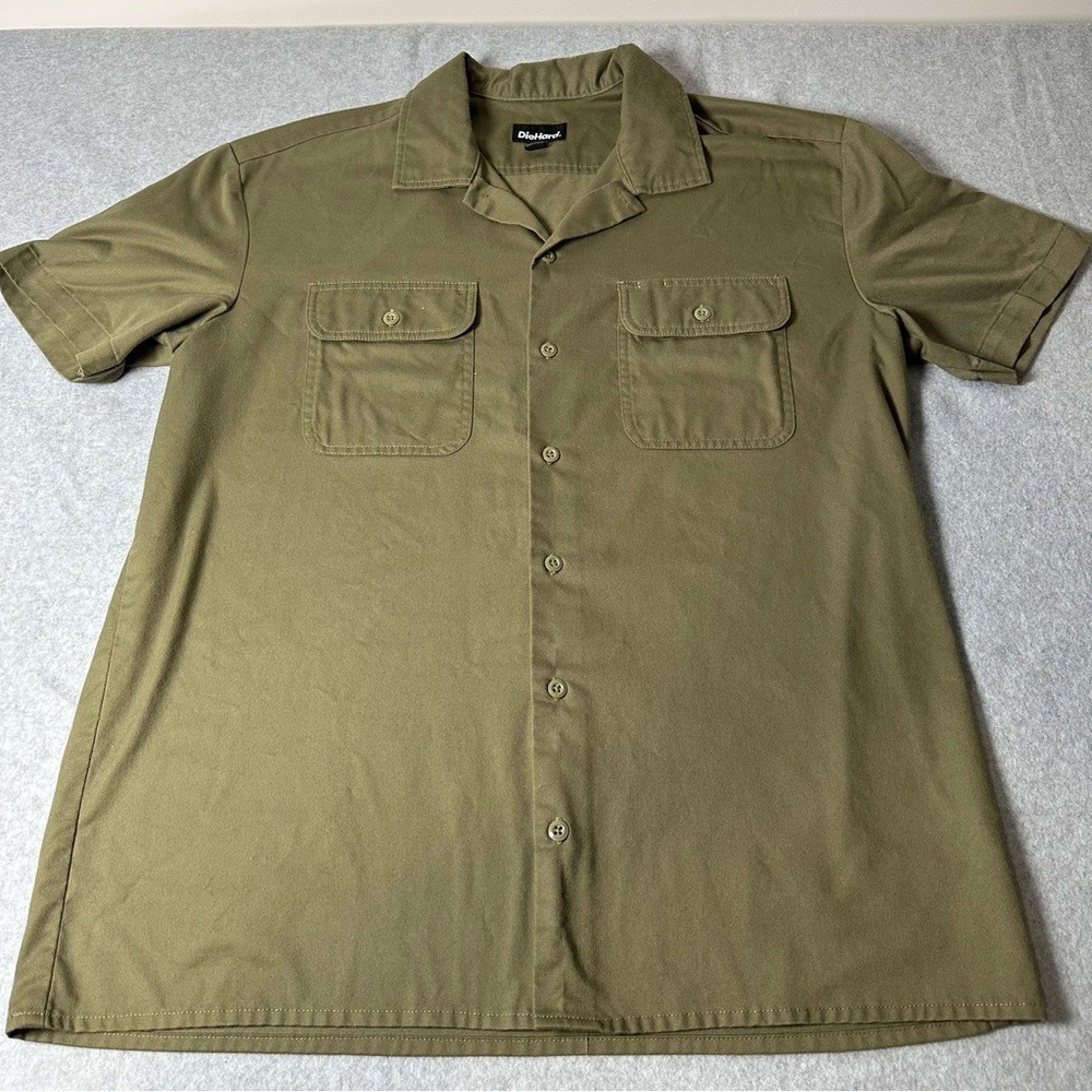 DieHard Mens Short Sleeve‎ Work Shirt Olive Green Button Down Utility Large